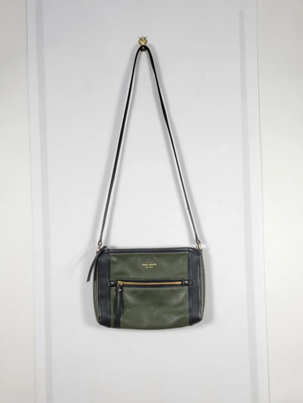 kate spade Olive Green and Black Leather Crossbody Bag #845